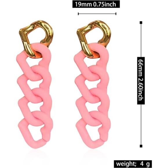 Chunky Chain Link Earrings | Pastel Resin Drop Dangle, Statement Earrings. - Picture 6 of 6